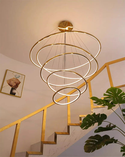 Ring lamp LED chandelier dining room bedroom duplex floor living room large chandelier staircase loft stainless steel chandelier