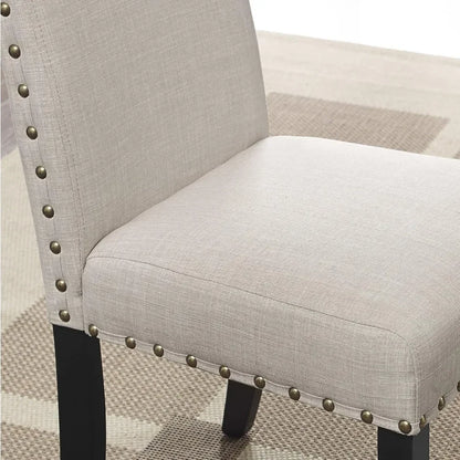 Furniture Biony Dining Collection Espresso Wood Set Fabric Nailhead Chairs