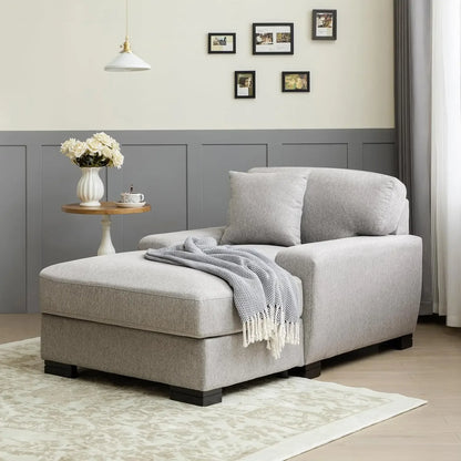 Modern Mid-Century Indoor Oversized Chaise Lounger Comfort Sleeper Sofa with Pillow and Soild Wood Legs, Velvet, Cream