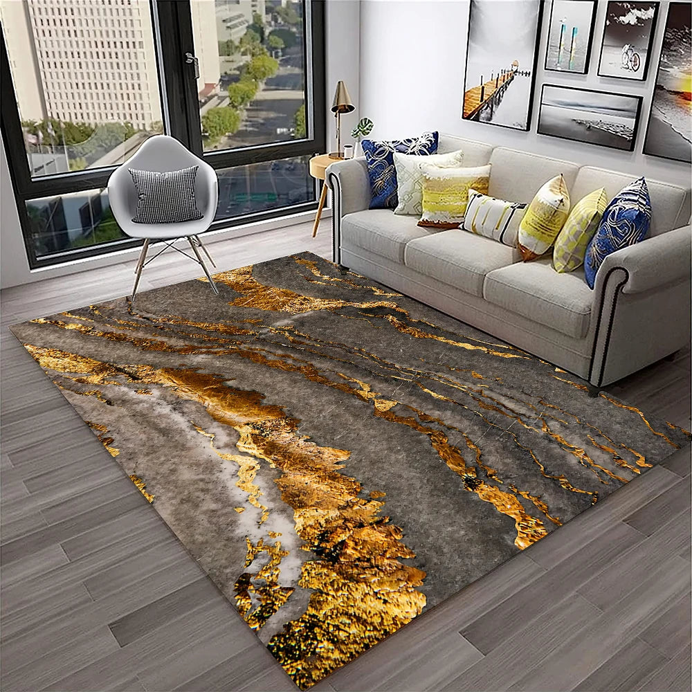 Luxurious Black Green Gold Colour Marble 3D Carpet Rug for Home Living Room Sofa Doormat Decor,kids Area Rug Non-slip Floor Mat