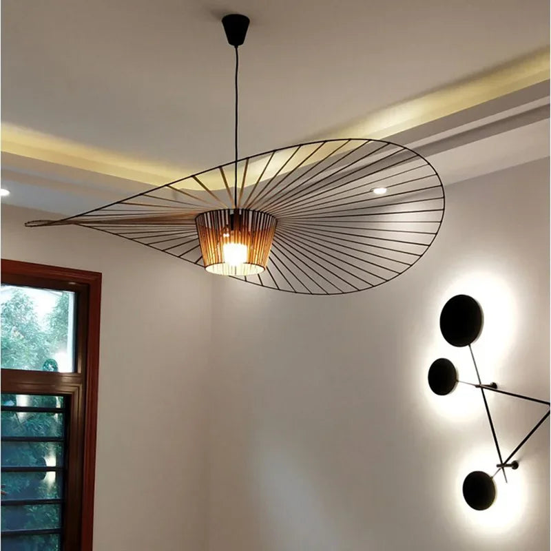 Nordic Vertigo Straw Hat Pendant Lights French Fabric for Restaurant Artistic and Creative Living Room Bedroom Hoom Decor Lamp
