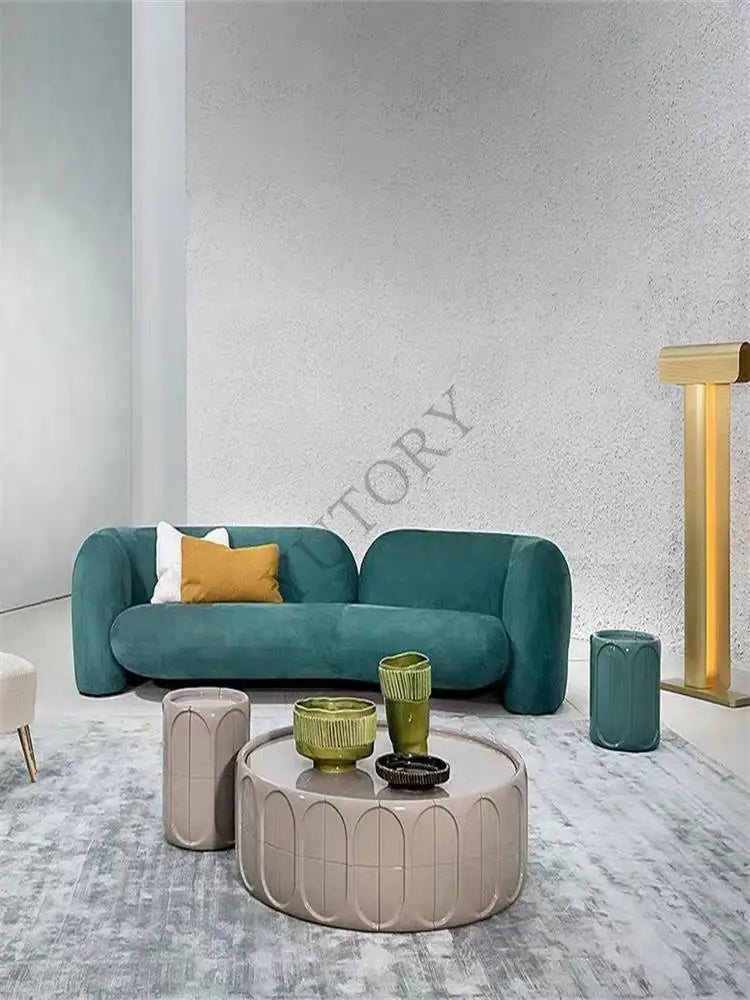 Italian minimalist double three-person small apartment living room sofa lambswool fabric leisure sofa