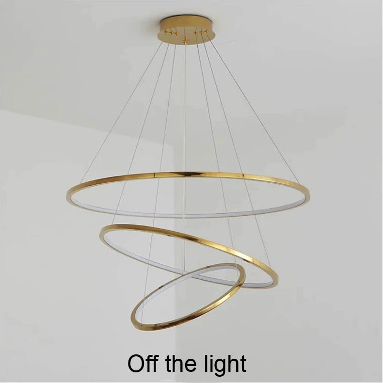 Ring lamp LED chandelier dining room bedroom duplex floor living room large chandelier staircase loft stainless steel chandelier