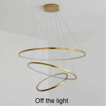Ring lamp LED chandelier dining room bedroom duplex floor living room large chandelier staircase loft stainless steel chandelier