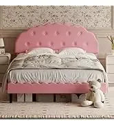 King and Headboard,Boucle Upholstered Platform Bed Frame,Modern Style,Soft Rounded Corners,No Box Spring Required,Easy