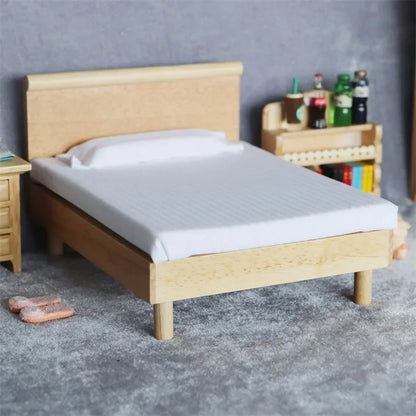 1:12 Scale Miniature Dollhouse Double Bed Mini Bedroom Wardrobe Furniture for OB11 BJD Doll Accessories Toy