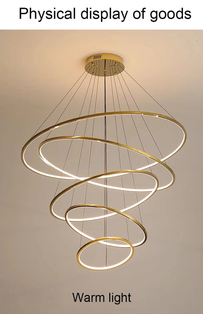 Ring lamp LED chandelier dining room bedroom duplex floor living room large chandelier staircase loft stainless steel chandelier
