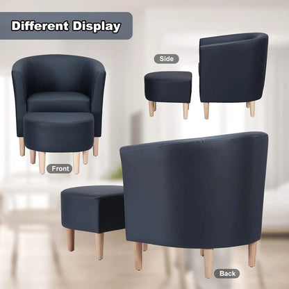 Accent Chair, Sherpa Chair White Fluffy Chair Teddy Barrel Chair with Ottoman Comfy ArmChair Footrest Set