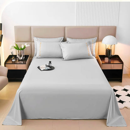 3PCS Solid Color Flat Sheet With English Embroidery Pillowcases Soft & Breathable Bed Sheet Hotel Quality Microfiber Bed Cover