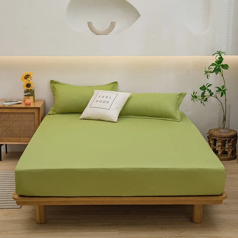 Solid Color Fitted Sheet with 2 Pillowcase Hotel Luxury Deep Pocket Sheet Soft Microfiber Breathable & Comfy Bed Sheet Set, Twin