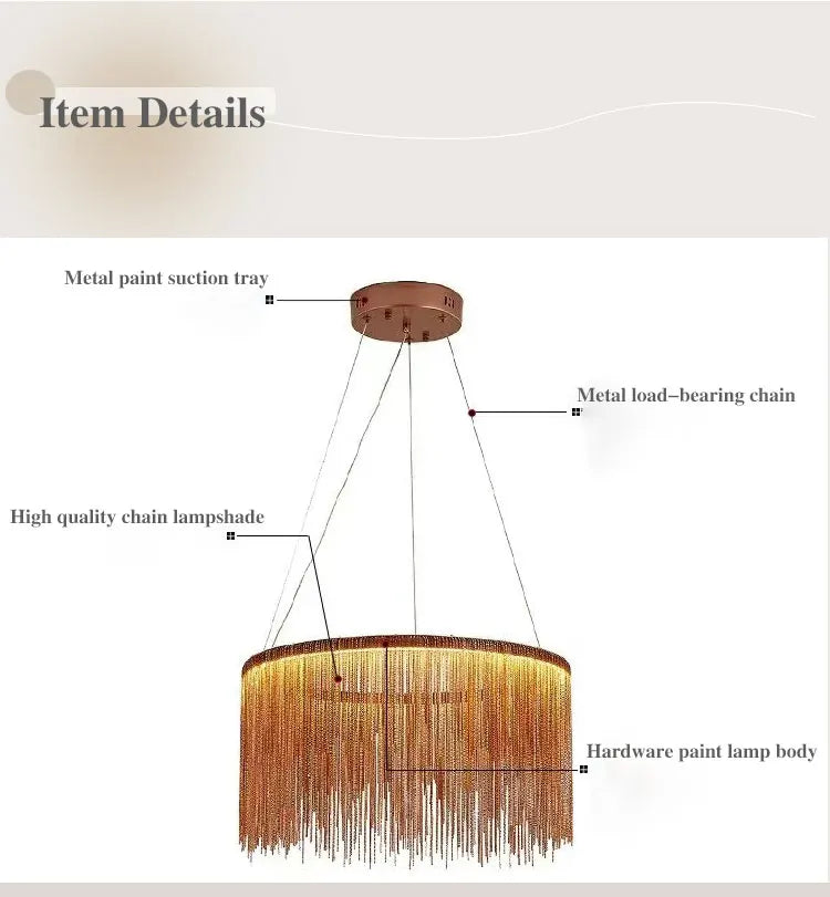 2024 Modern Art Decor Tassel Pendant Lamps Chain Chandelier for Bedroom Living Room Restaurant Lights Winfordo 110V / 220V