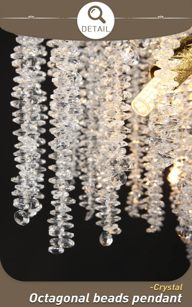 Round Gold Crystal Chandelier For Bedroom Living Room Dining Room Lounge Modern Luxury Gold Ceiling Crystal Branch Chandeliers