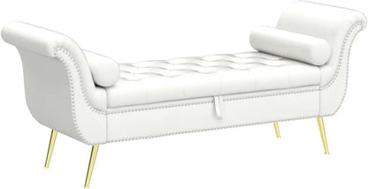 PU Leather Storage Benches End of Bed Vintage Flared Rolled Armed Bedroom Ottoman Bench Button Tufted Entryway Window