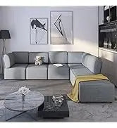 Modular Sectional Sofa with Chaise, Convertible Oversize L Shaped Couch with Reversible Ottoman,Linen 6 Seater Free Combination