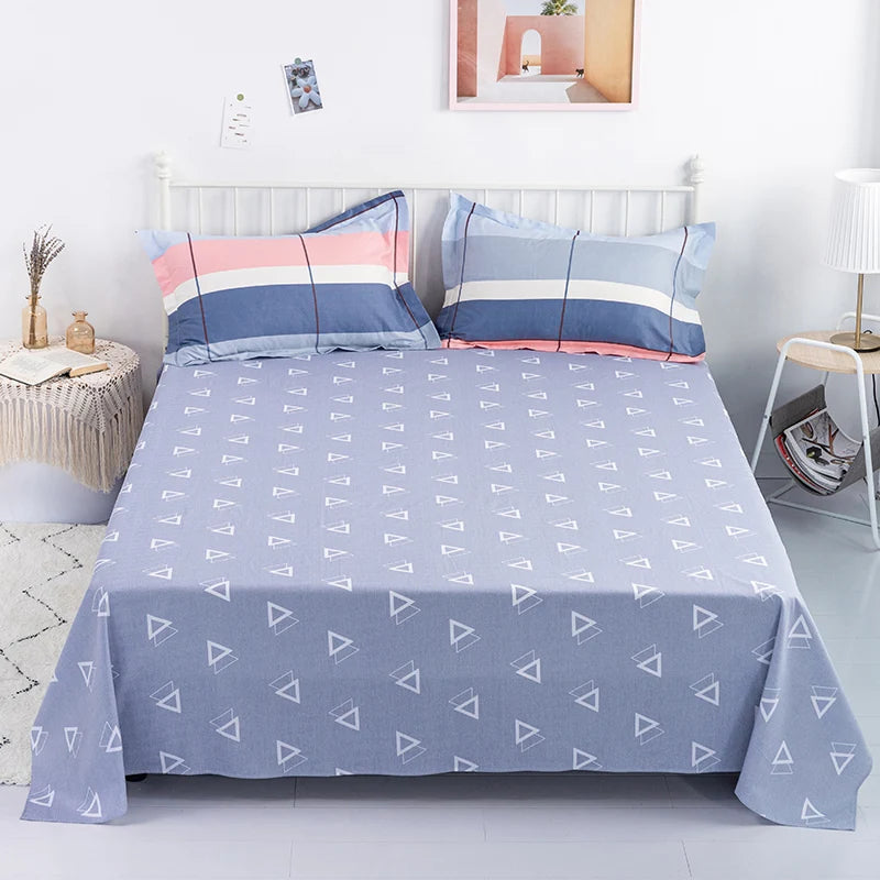 Abstract Geometric Stripe Lines Flat Sheet 3 Pieces 100% Cotton Bed Sheet Soft Comfortable Bedding for Guestrooms and Bedroom