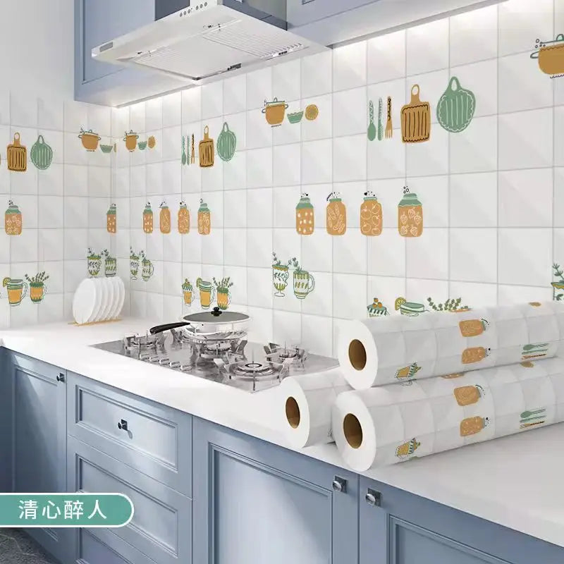 Kitchen Stove Oil-proof Sticker Waterproof High Temperature Resistant Wallpapers Kitchen Decoration Self Adhesive Contact Paper
