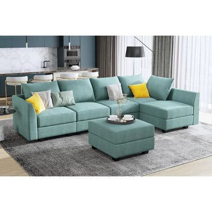 Square Ottoman Module for Modular Segmented Sofas, Storage Ottoman Footstools, and Seat Cubes, Water Blue