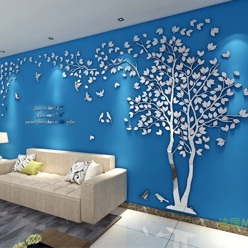3D Mirror Tree Wall Sticker, Living Room Decals, DIY Acrylic Art, TV Background Wall Poster, Home Decoration, Bedroom Wallpaper
