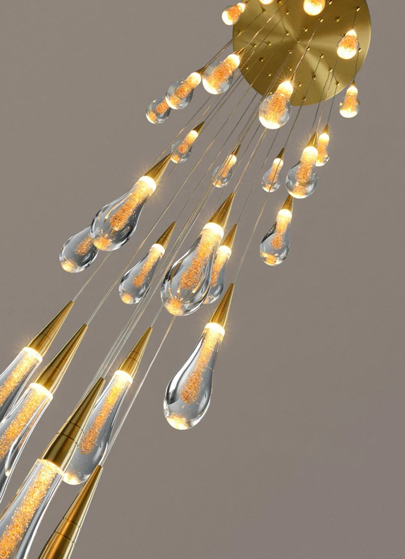 Modern crystal light chandelier for staircase large gold drop design led cristal lamp long villa lobby hanging lighting fixture
