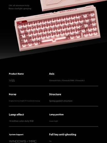 ZYNOO Y65 Magnetic Switch Keyboard Wired Gaming Aluminum Alloy 8K RGB Mechanical Keyboard 0.001mm RT Gasket Keyboard PC Gamer