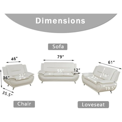 Creamy White Leather Couches for Living Room, Sectional Sofa Living Room Furniture Sets, Sofa and Loveseat Set, Sofa Couch Set
