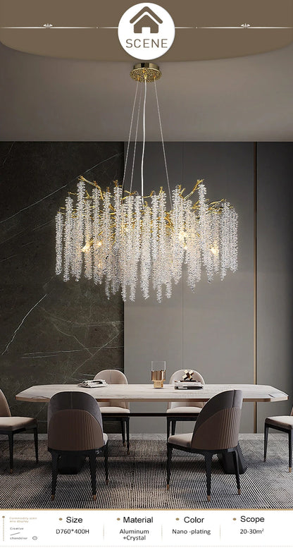 Round Gold Crystal Chandelier For Bedroom Living Room Dining Room Lounge Modern Luxury Gold Ceiling Crystal Branch Chandeliers