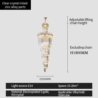 Post-Modern Duplex Villa Hall Crystal Chandelier Simple Light Luxury Jump Floor Floor Rotating Hollow Long Strip Crystal Chandel