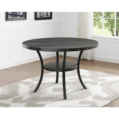 Furniture Biony Dining Collection Espresso Wood Set Fabric Nailhead Chairs
