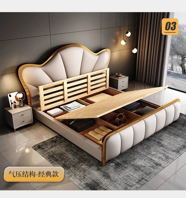 Nordic Luxury Double Bed Modern Wood High End Headboard Frame Double Bed Kids Girl Camas Matrimonial Furniture For Bedroom