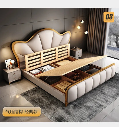 Nordic Luxury Double Bed Modern Wood High End Headboard Frame Double Bed Kids Girl Camas Matrimonial Furniture For Bedroom