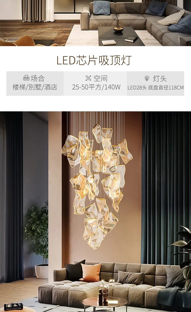 Light Guide LED Modern Chandelier living room decor lighting Duplex Rotating Stairs Pendant Lamp Dining room Hanging Lights