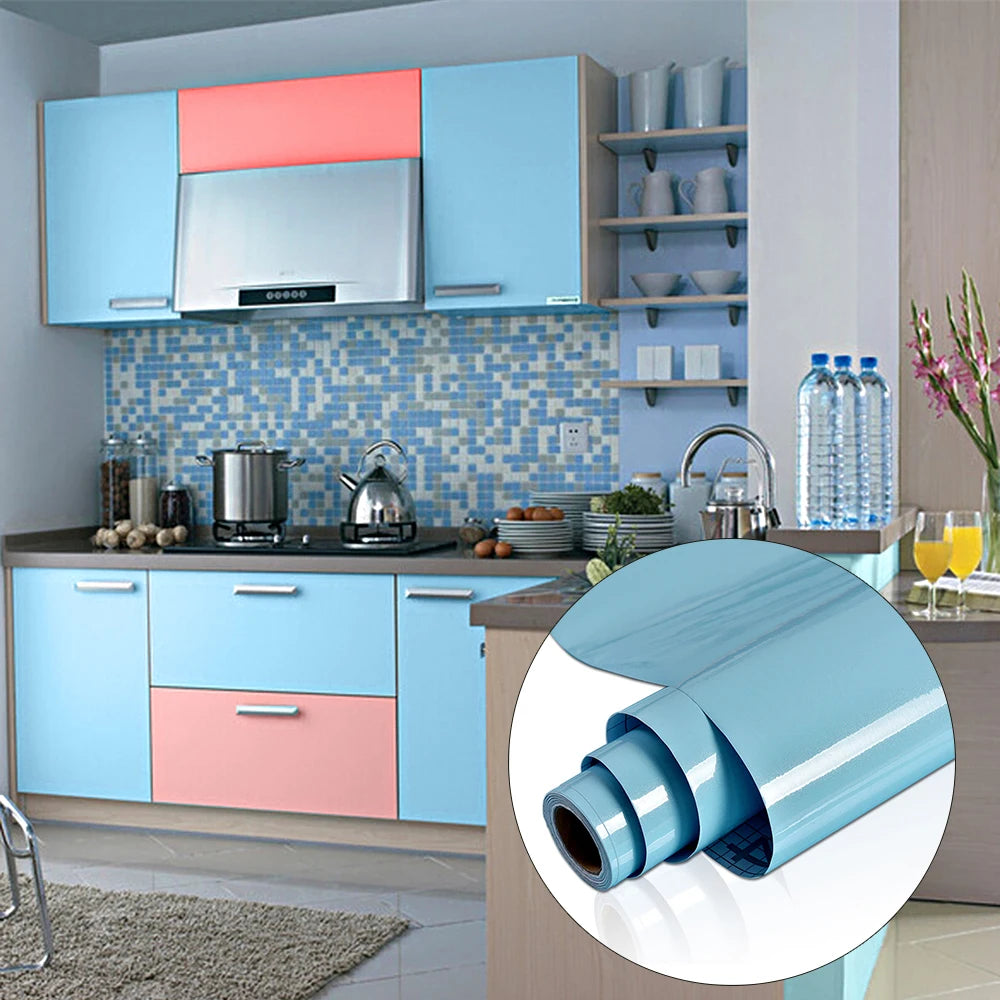 80cm Solid Color Decorative Film PVC Self Adhesive Wall Paper Furniture Renovation Stickers Kitchen Cabinet Waterproof Wallpaper