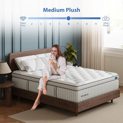 Full Mattress 14Inch Medium Plush Full Size Mattress in Box Hybrid Mattress with Memory Foam 7 Zone Individual Pocket Spring