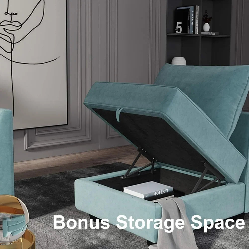 Square Ottoman Module for Modular Segmented Sofas, Storage Ottoman Footstools, and Seat Cubes, Water Blue