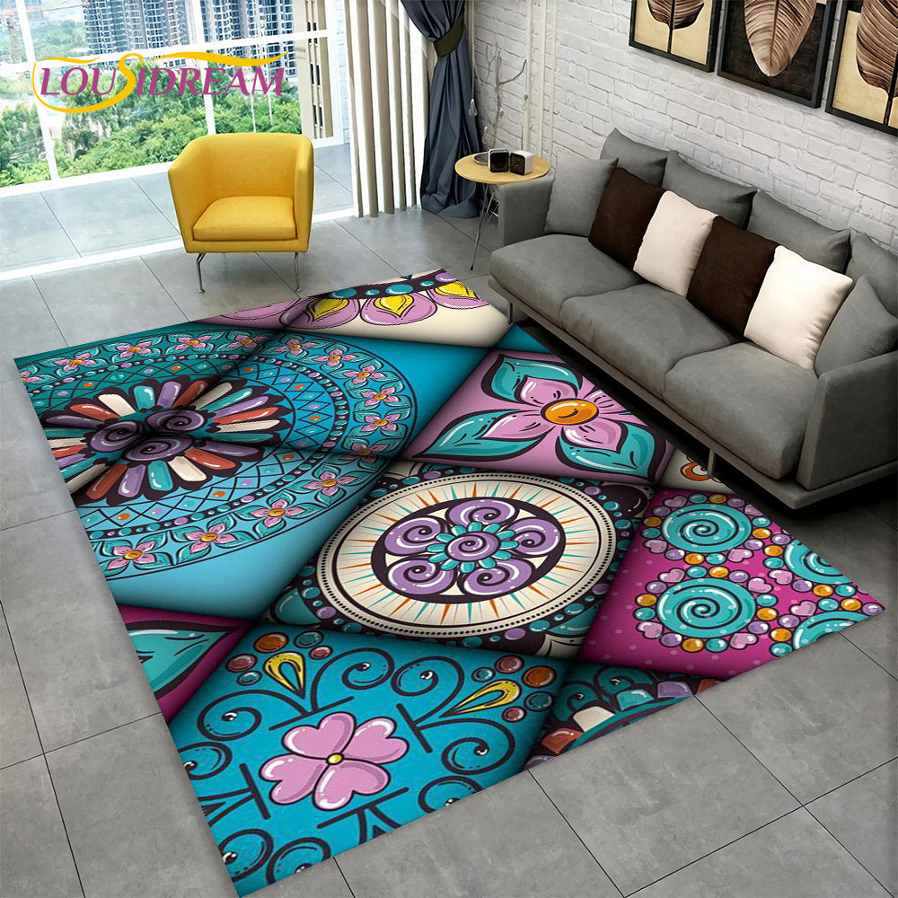 Bohemia Mandala Geometric Area Rug,Carpet Rug for Home Living Room Bedroom Sofa Doormat Kitchen Decor,Kid Non-slip Floor Mats