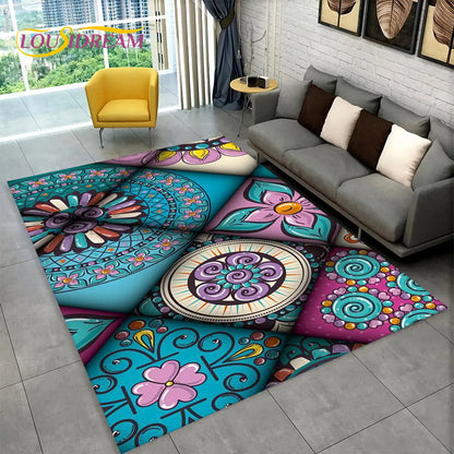 Bohemia Mandala Geometric Area Rug,Carpet Rug for Home Living Room Bedroom Sofa Doormat Kitchen Decor,Kid Non-slip Floor Mats