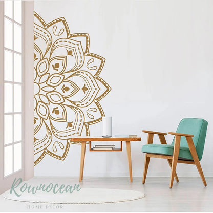 Mandala In Half Wall Sticker Vinyl Home Decor Room Boho Indian Meditation Yoga Decals Removable Self-adhesive Mural Gold G058