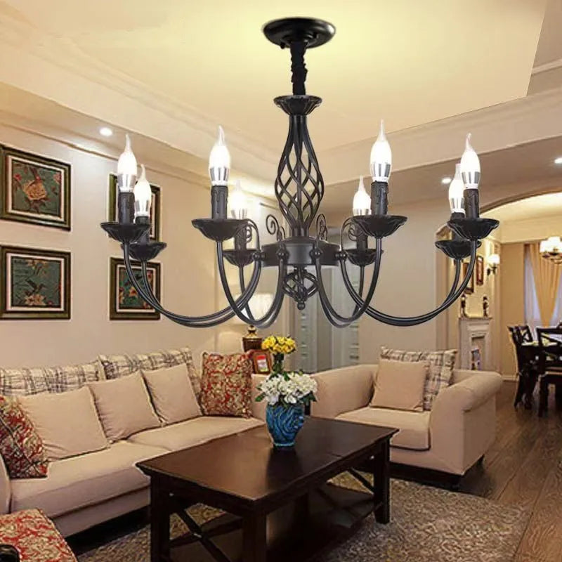 American Simple Living Room Light Modern Dining Room Bedroom Chandelier Black Iron Nordic Style Room Decoration Lighting Chandel