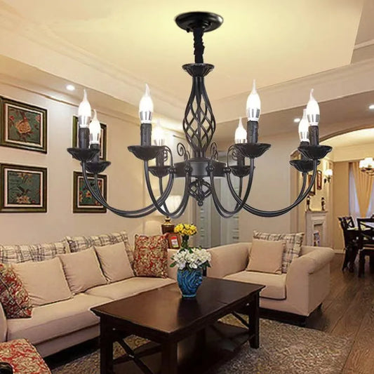 American Simple Living Room Light Modern Dining Room Bedroom Chandelier Black Iron Nordic Style Room Decoration Lighting Chandel