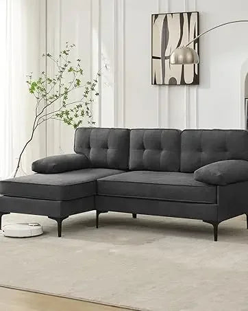 Convertible Sectional Couches for Living Room, L-Shaped Couch 3 Seats Sofas with Storage Chaise & 2 Cup Holders, Small Sofa