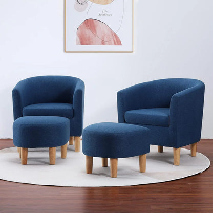 Accent Chair, Sherpa Chair White Fluffy Chair Teddy Barrel Chair with Ottoman Comfy ArmChair Footrest Set