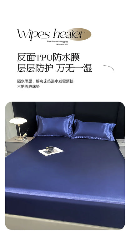 Rayon Satin Waterproof Fitted Sheet Silky Solid Color Bed Sheet Elastic Band Sheets Smooth Bedsheet Mattress Cover