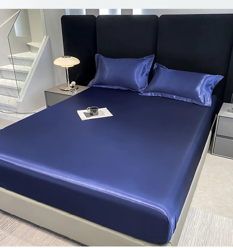 Rayon Satin Waterproof Fitted Sheet Silky Solid Color Bed Sheet Elastic Band Sheets Smooth Bedsheet Mattress Cover