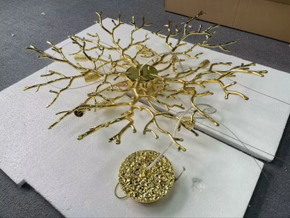 Round Gold Crystal Chandelier For Bedroom Living Room Dining Room Lounge Modern Luxury Gold Ceiling Crystal Branch Chandeliers