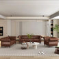 2-piece Living Room Set, Chesterfield Leather Double Sofa with Scroll Armrests and Nail Heads