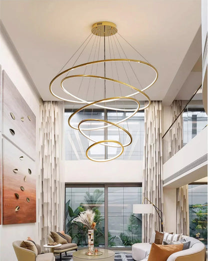 Ring lamp LED chandelier dining room bedroom duplex floor living room large chandelier staircase loft stainless steel chandelier