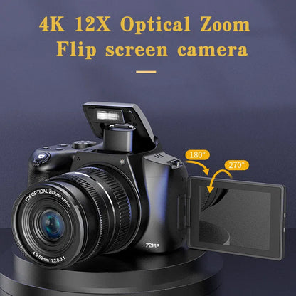 4K HD Digital Camera for Photography Auto Focus 12X Optical Zoom Vlogging Camera for YouTube 72MP WiFi Livestream Video Cameras