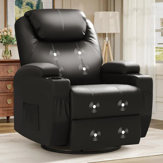 Recliner Chair, Rocking Massage Chairs, Home Reclining Sofa Chair, PU Leather, Ergonomic Living Room Chair with Cup Holders