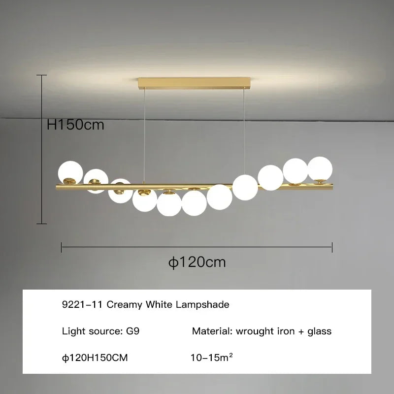 Modern Led Long Ceiling Chandelier Suspension Glass Balls Dining Table Room Kitchen Home Decor Hanging Lamp Front Desk Lights