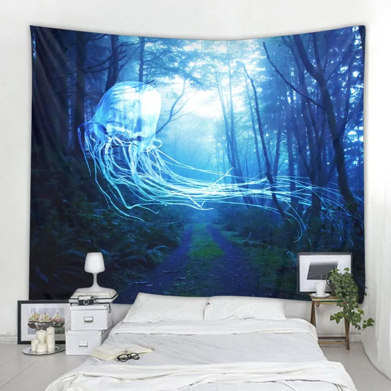 Green jungle tapestry beautiful natural forest large wall hanging hippie bohemian mandala wall art home decoration 8 sizes